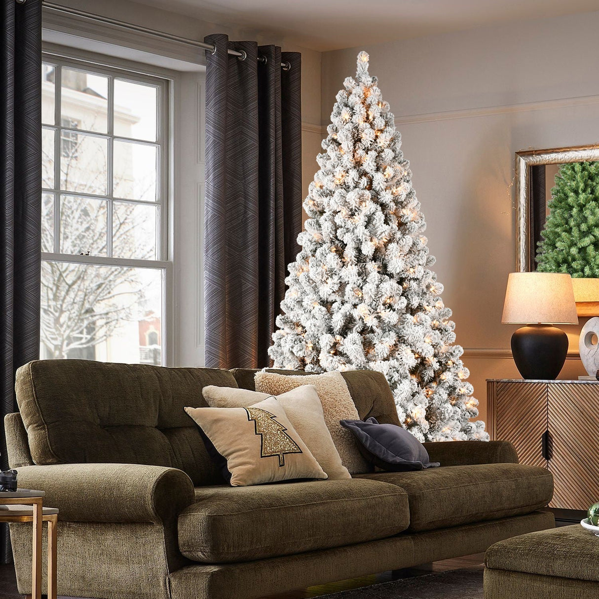 9-Foot Pre-Lit Snow-Flocked Christmas Tree