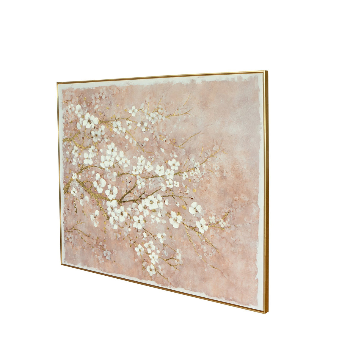 59.1x47.2' Hand-Painted Cherry Blossom Canvas Art with Blush Pink and White Finish