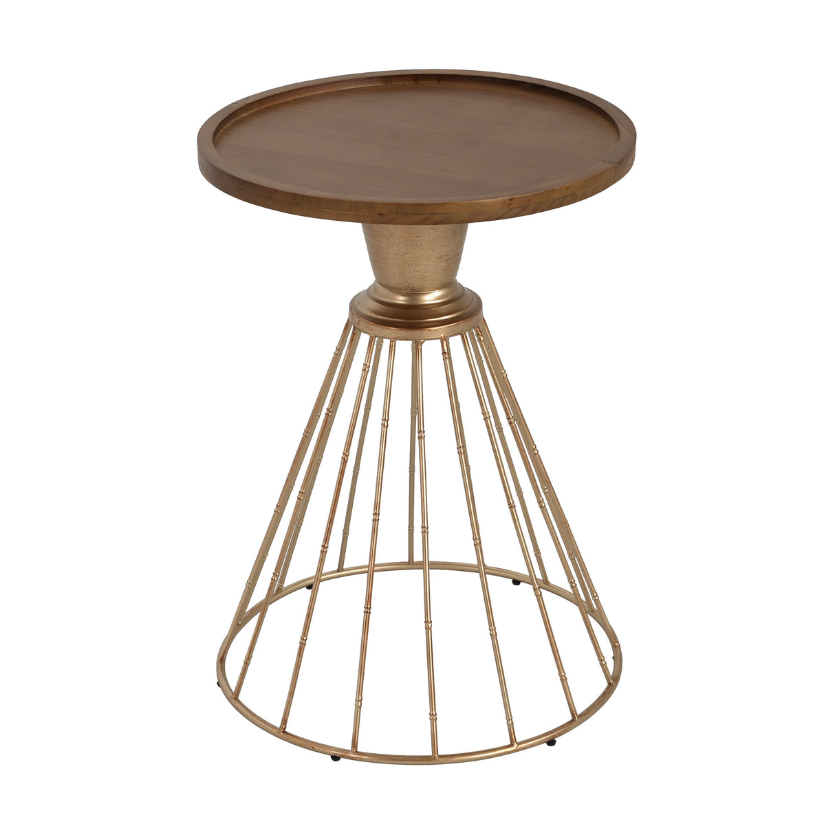 Hollow Edge Retro Art Pine Side Table with Antique Gold and Natural Color