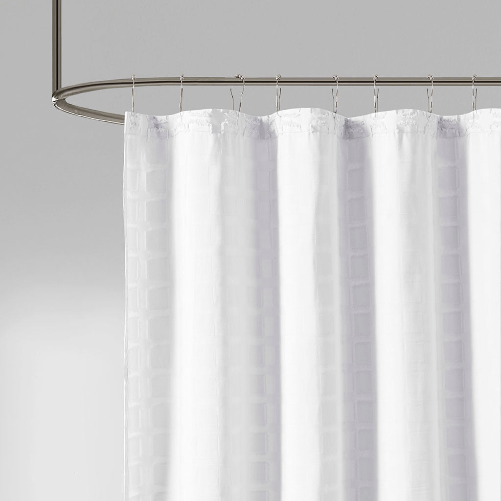 Woven clipped solid shower curtain