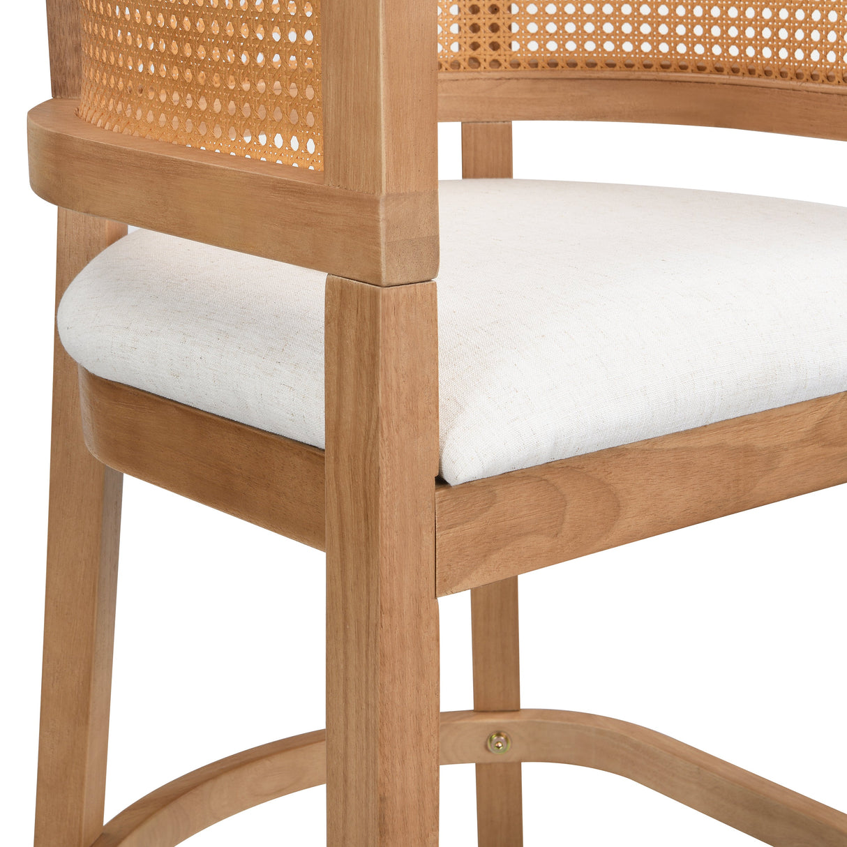 Wood And Rattan Upholstered Arm Bar Stools, Set of 2