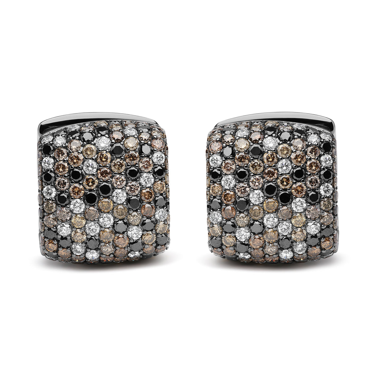 Black Rhodium Plated 18K White Gold 12 5/8 Cttw Multi Color Diamond Square Domed Huggie Hoop Earrings (Brown, Black, G-H Color, SI1-SI2 Clarity)