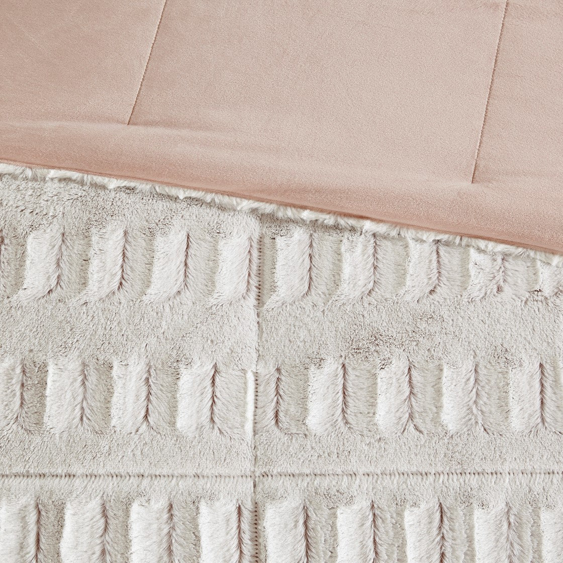 King/Cal King Faux Fur Comforter Mini Set with Hypoallergenic Fill - White