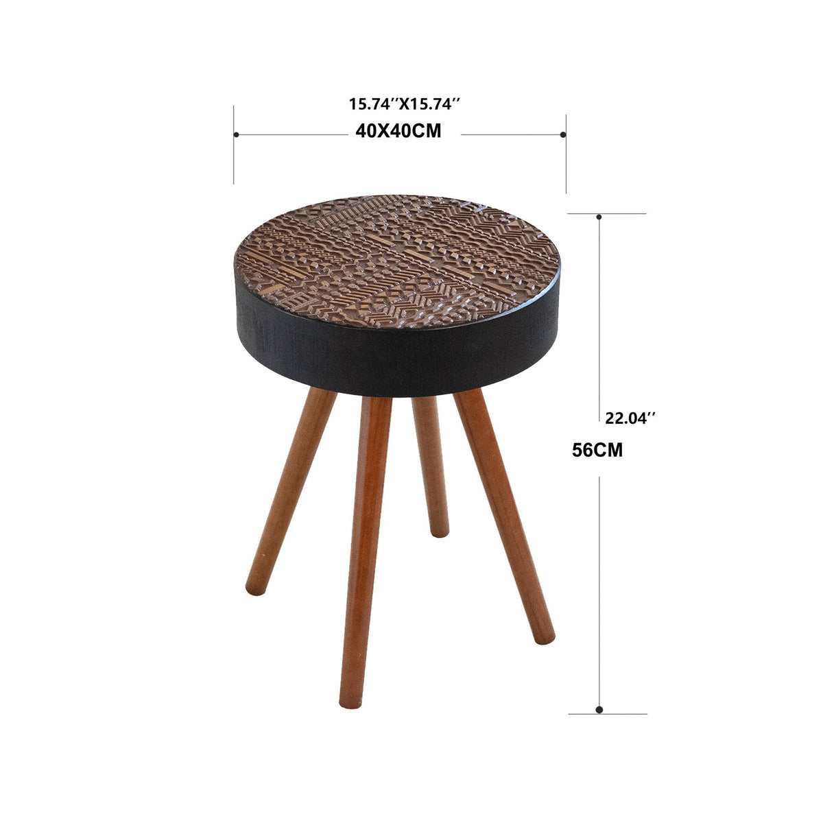 Round Coffee Table With Carved Top For Living Room