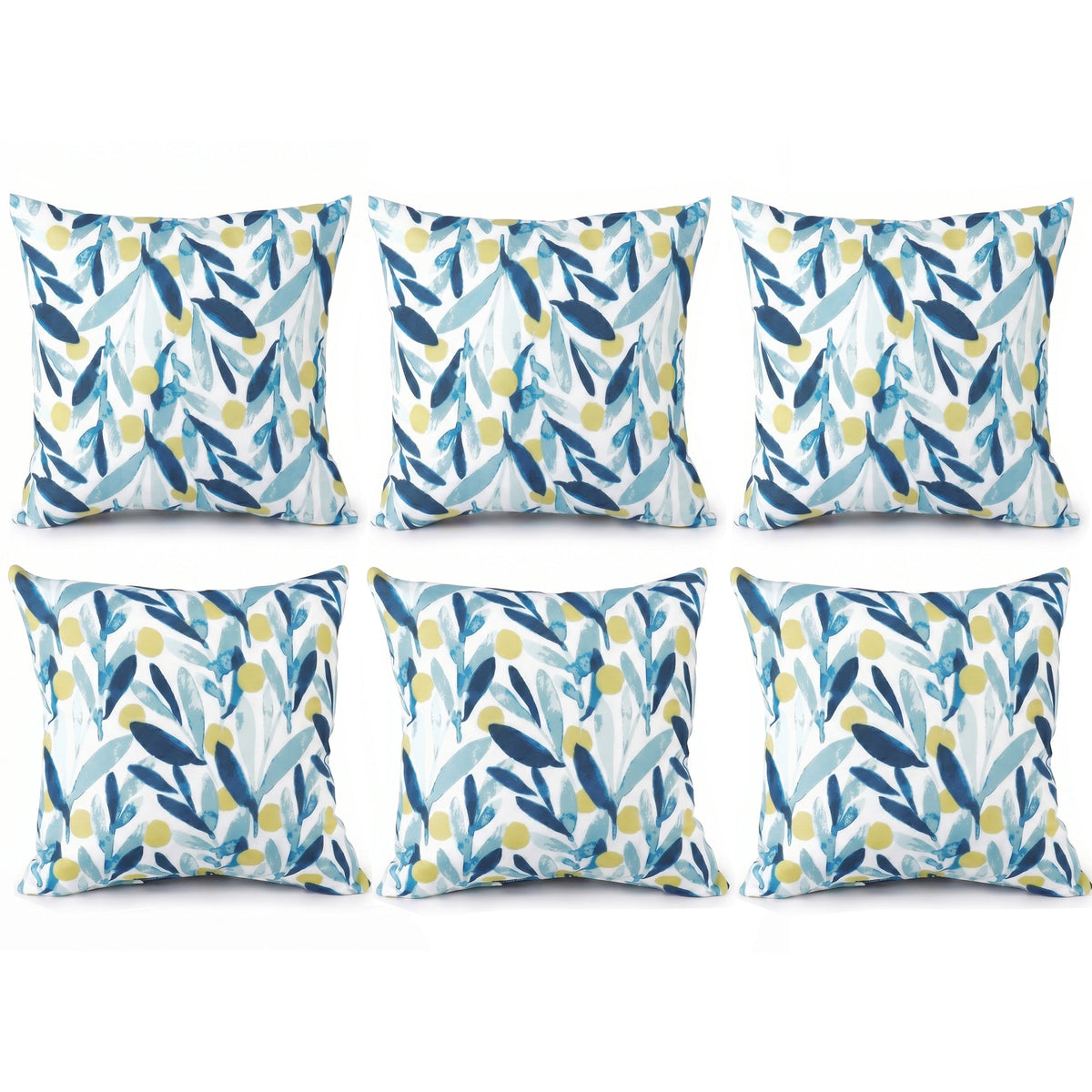 6 Pack Outdoor/Indoor Throw Pillows with Inserts - Coastal Leaves