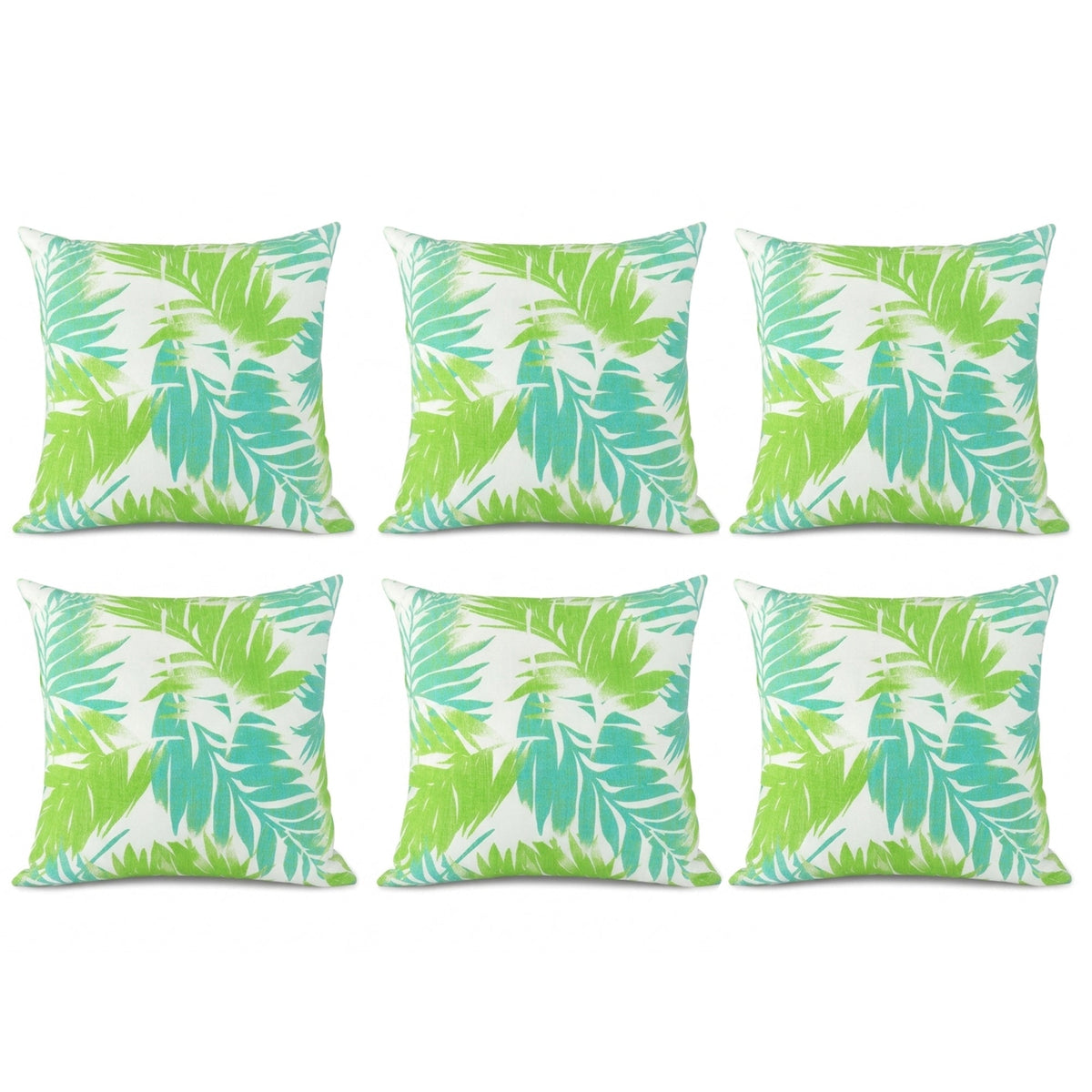6 Pack Outdoor Pillow Covers - Aqua Tropical Palm