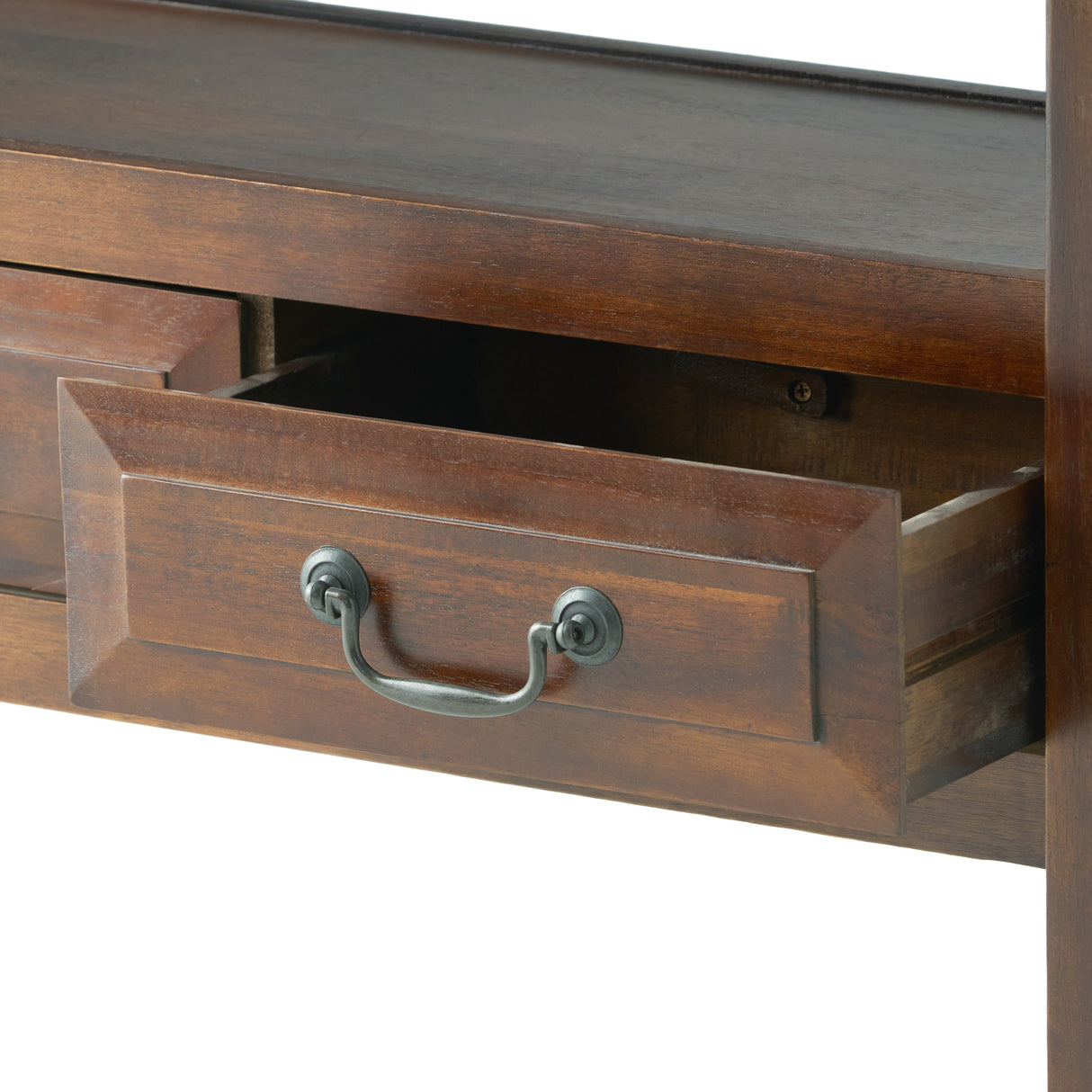End Table in Brown Acacia Wood with Drawers