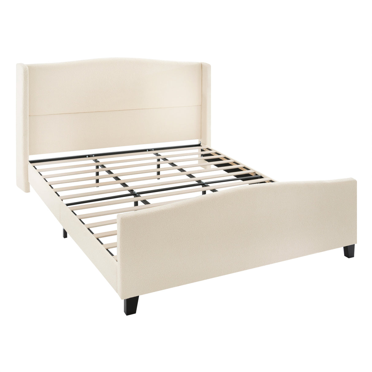 King Size Bed Frame with Upholstered Teddy Velvet Headboard