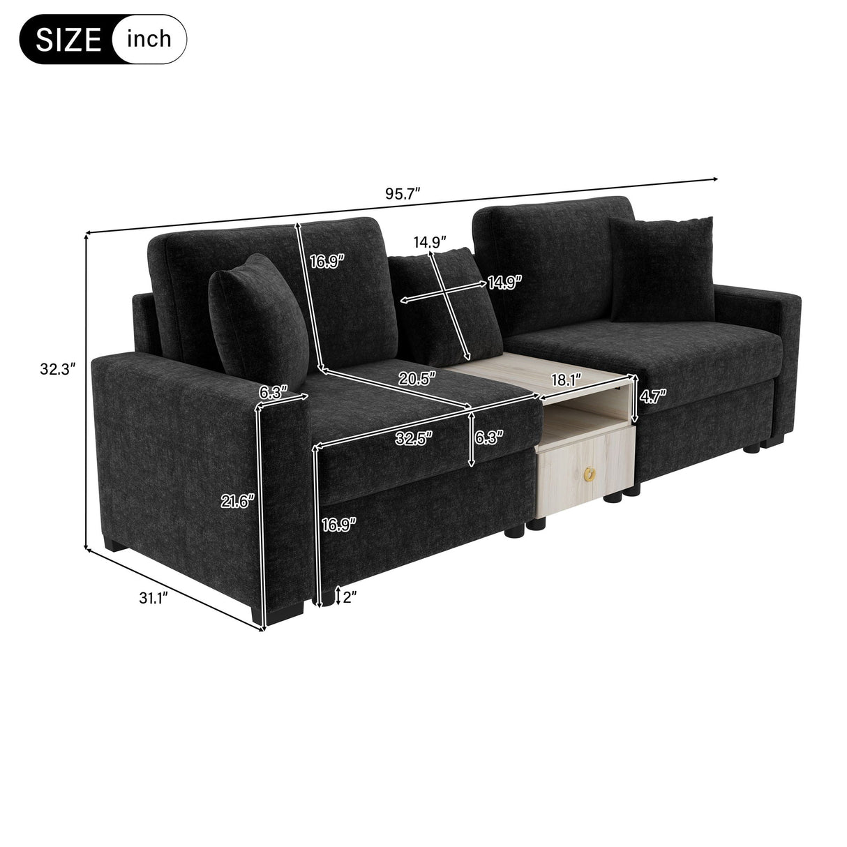 Modular Sofa Couch With Storage Armrest and Center Console
