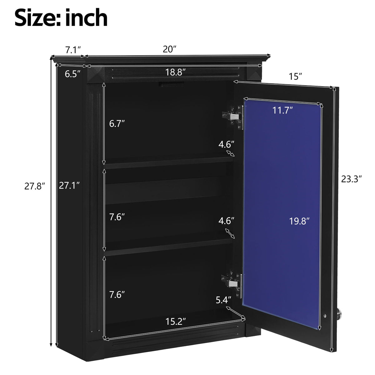 Wall Mounted Bathroom Storage Medicine Cabinet with Mirror - Black or White
