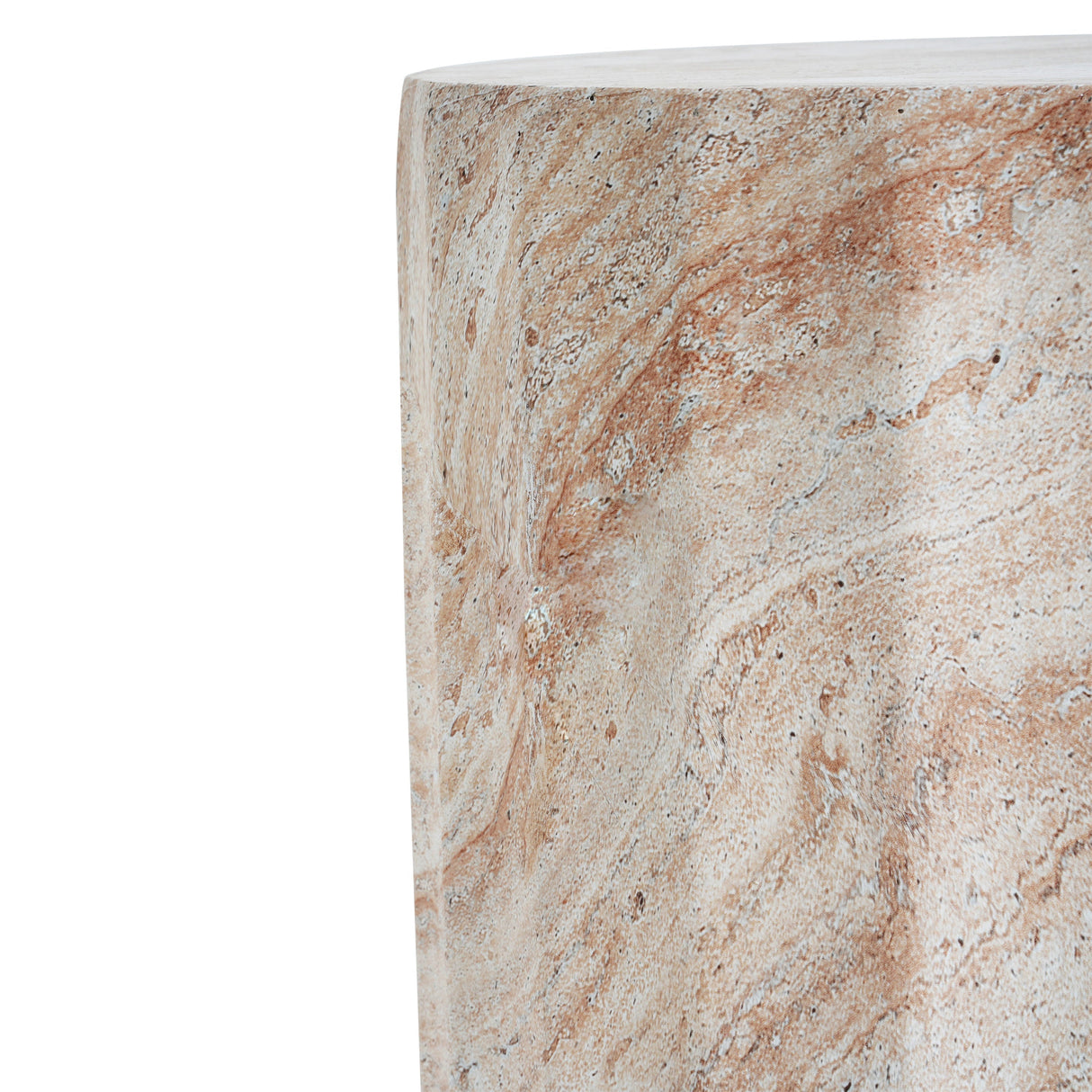 Elegant Indoor/Outdoor Lightweight Concrete Cylinder Side Table with Travertine Finish Beige