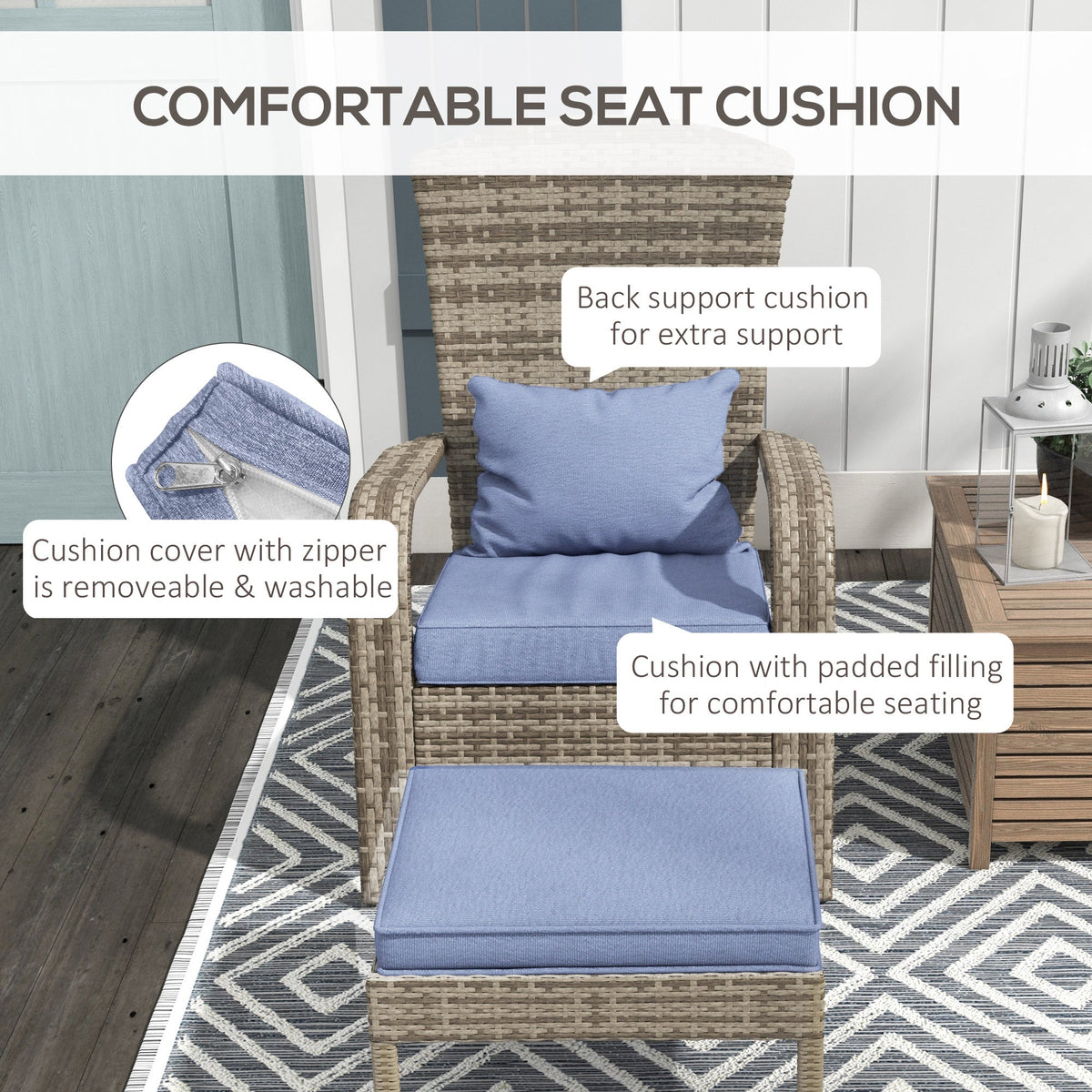 Wicker Adirondack Chair with Ottoman with Removable Cushions - Brown