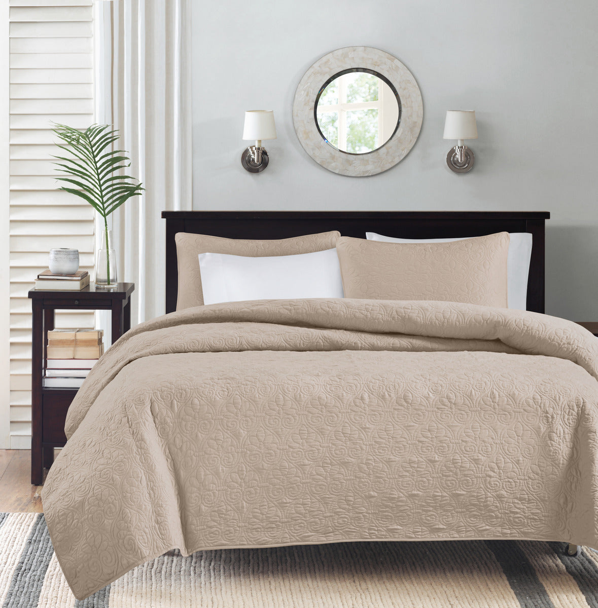 Reversible Quilt Set with Antimicrobial Cotton - Khaki Full/Queen