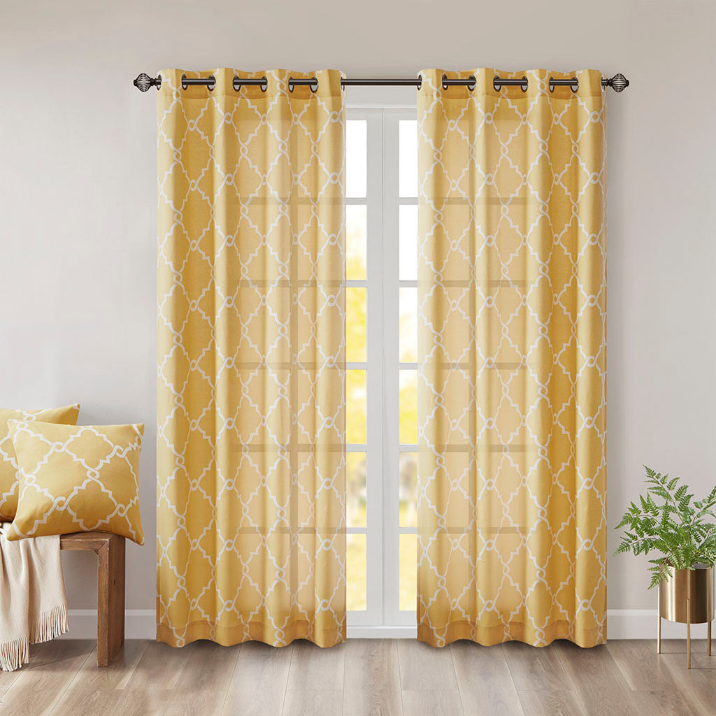 Fretwork-Print-Grommet-Top-Window-Curtain-Panel-Window-Curtains