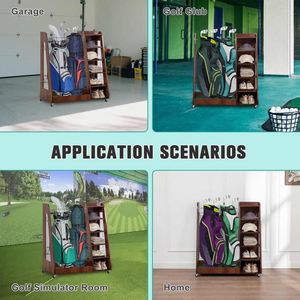 Premium Wooden Golf Bag Organizer for Garage