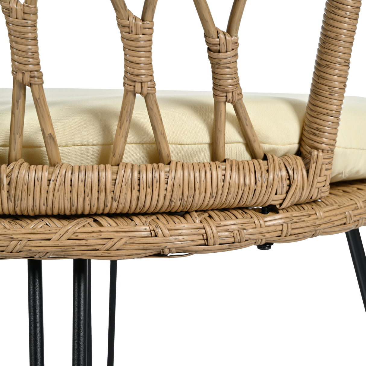 U_STYLE Outdoor Leisure Set, 2 Rattan Single Chairs with Glass Round Table