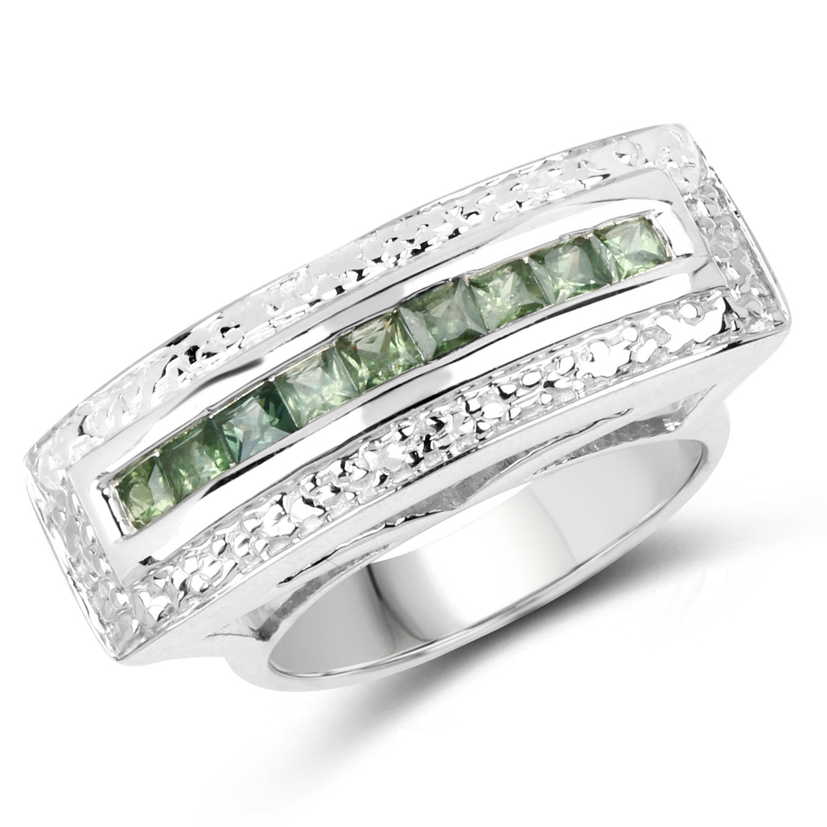 1.08 Carat Genuine Green Sapphire .925 Sterling Silver Ring