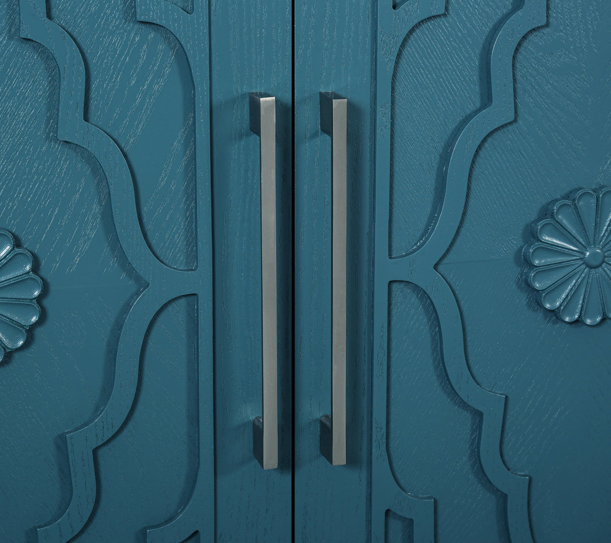 63'' Large Carved Flower Doors Storage Cabinet