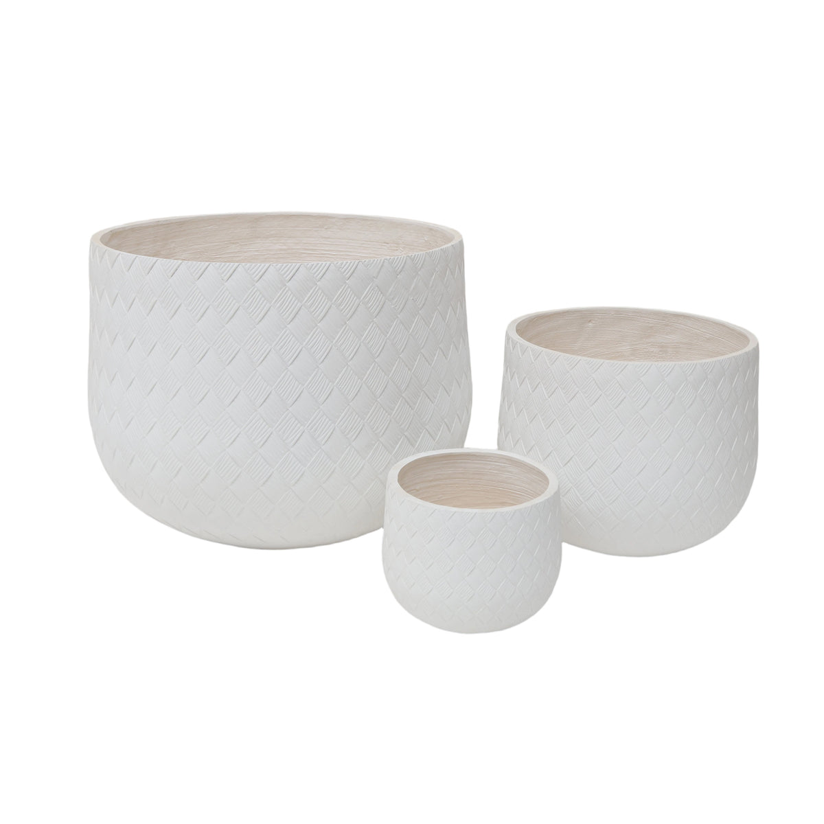 Assorted Sizes Magnesium Oxide Round Planter Set of 3 with Drainage Holes - Natural