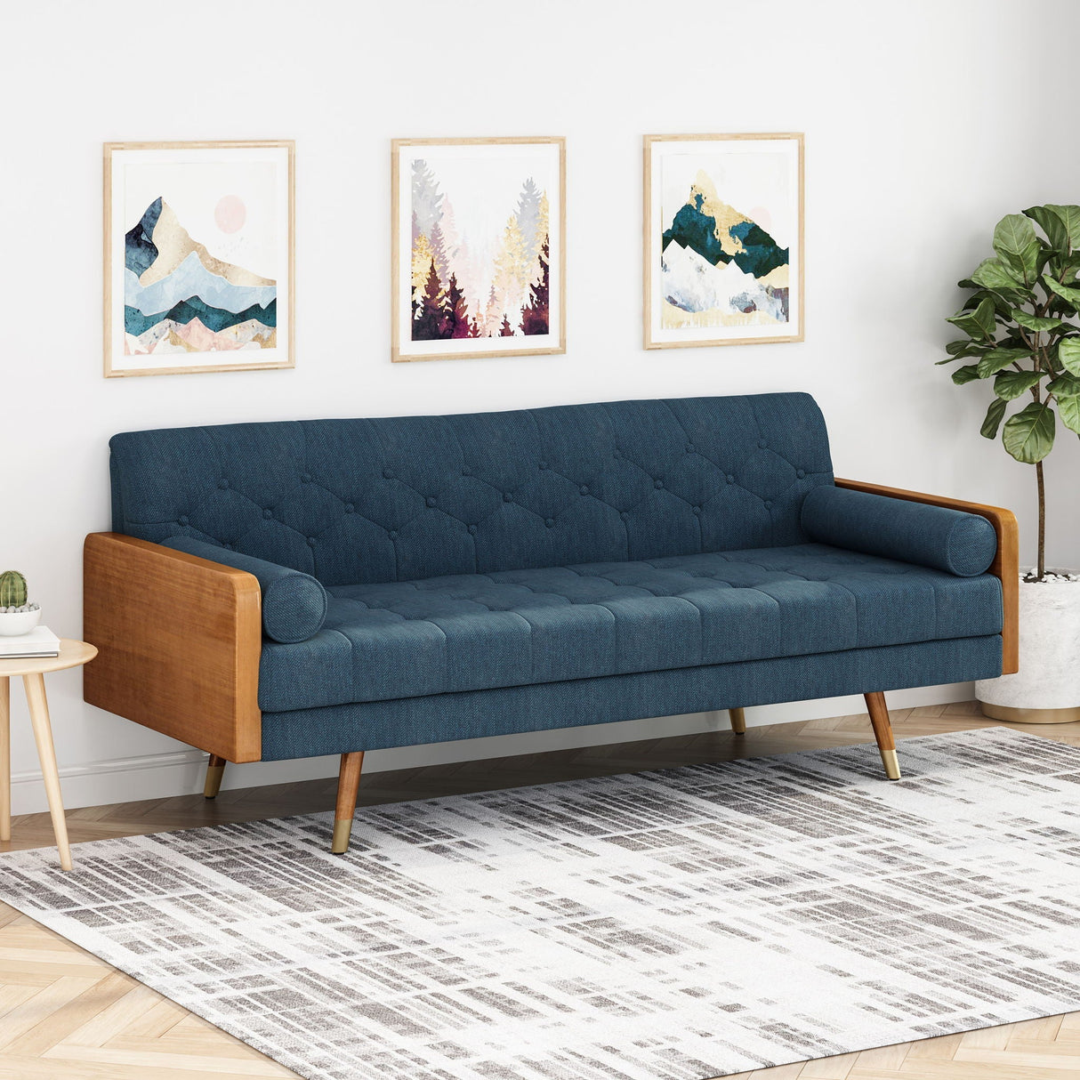 Aidan Mid Century Modern Tufted Fabric Sofa