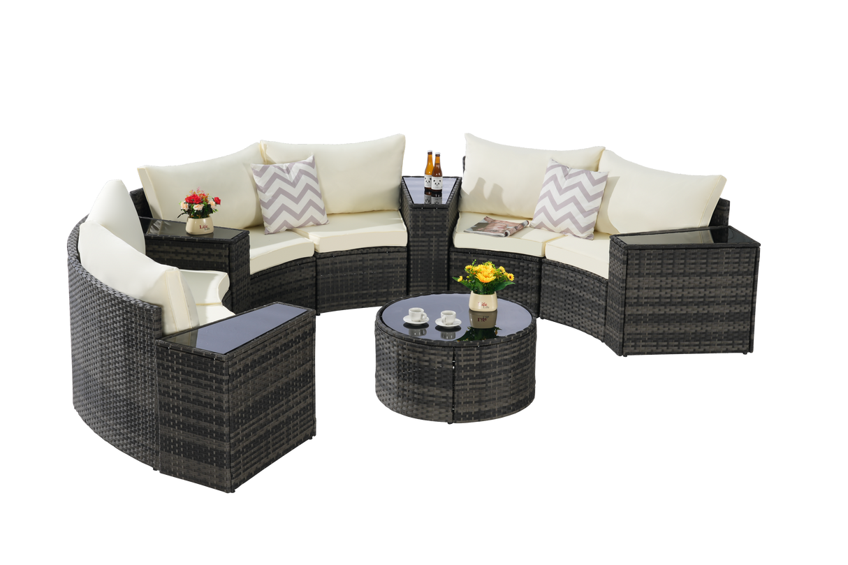 Outdoor Patio Furniture 11-Piece Half-Moon Sectional Round Patio Sofa Set