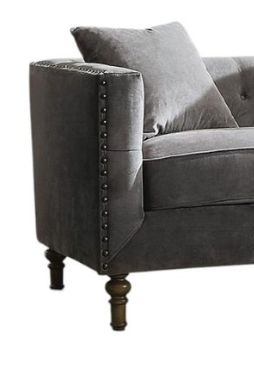 Sidonia Gray Velvet Loveseat With 2 Pillows