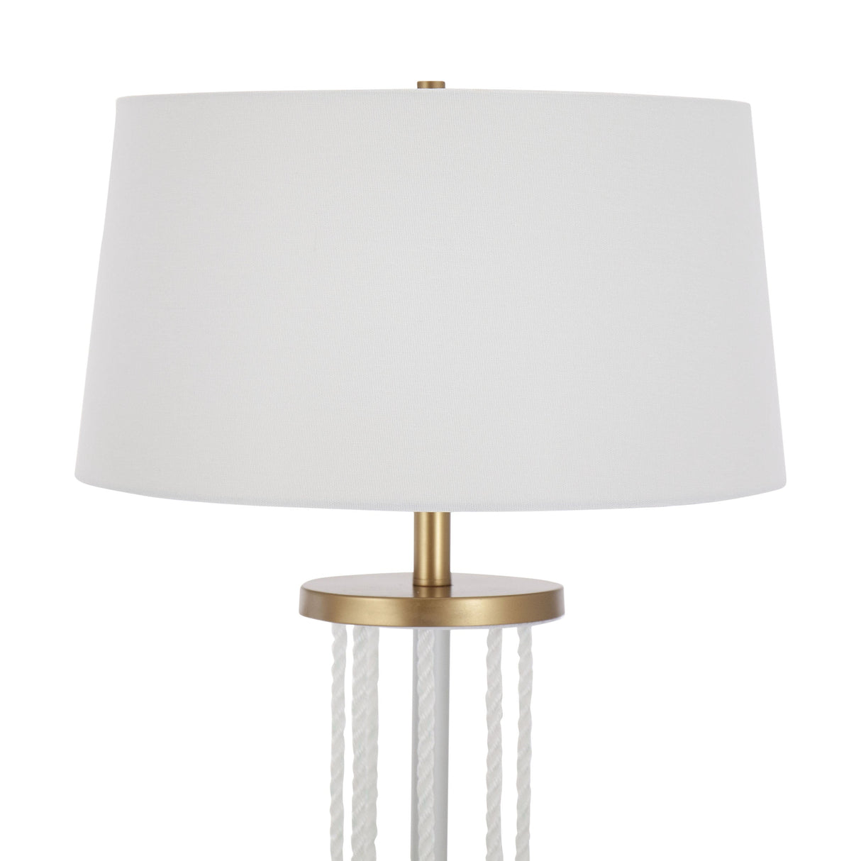 Rope Contemporary Floor Lamp in Natural Wood, White Metal, and White Rope Accent