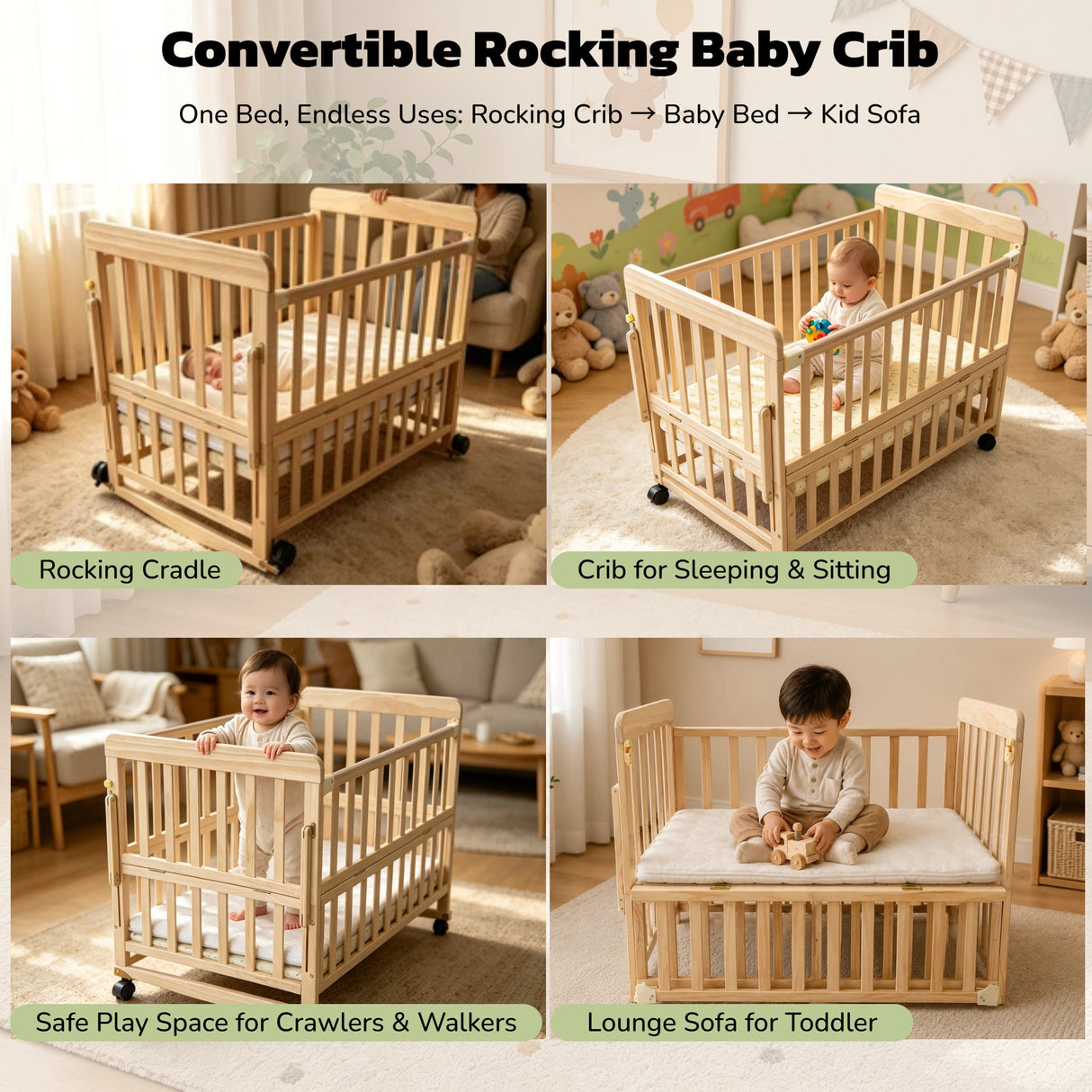 Solid Wood Baby Bassinet
