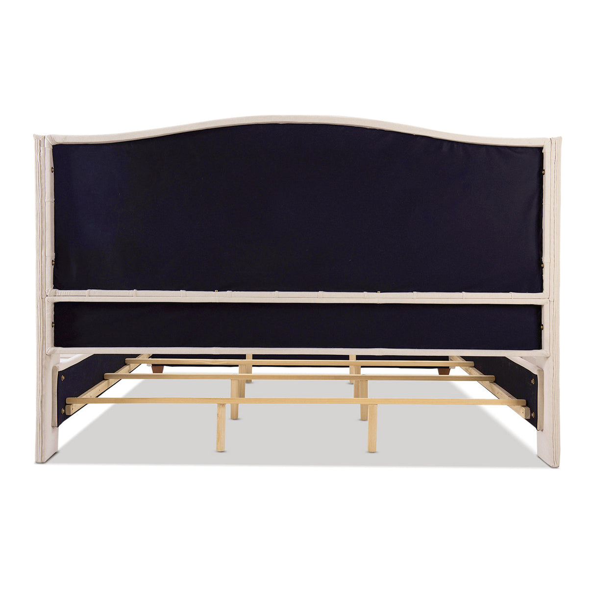 Marcella Upholstered Shelter Headboard Bed Set, King, Sky Neutral Beige Polyester