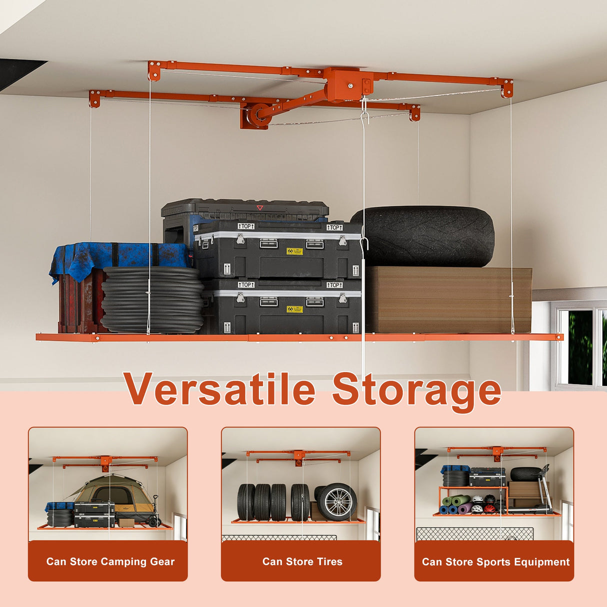 Orange Overhead Garage Storage Rack 3x6 FT