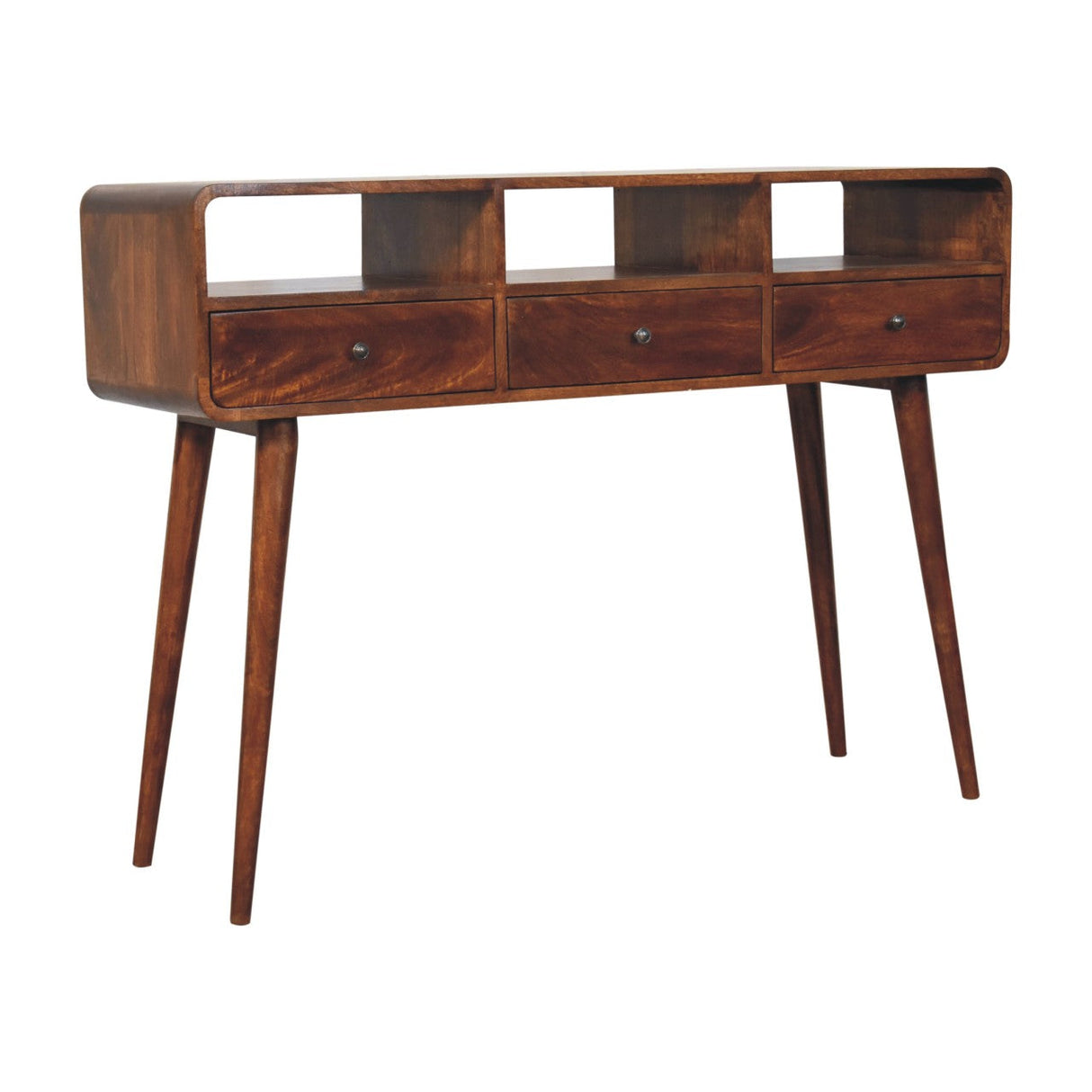 Solid Wood Triple Curved Chestnut Console Table