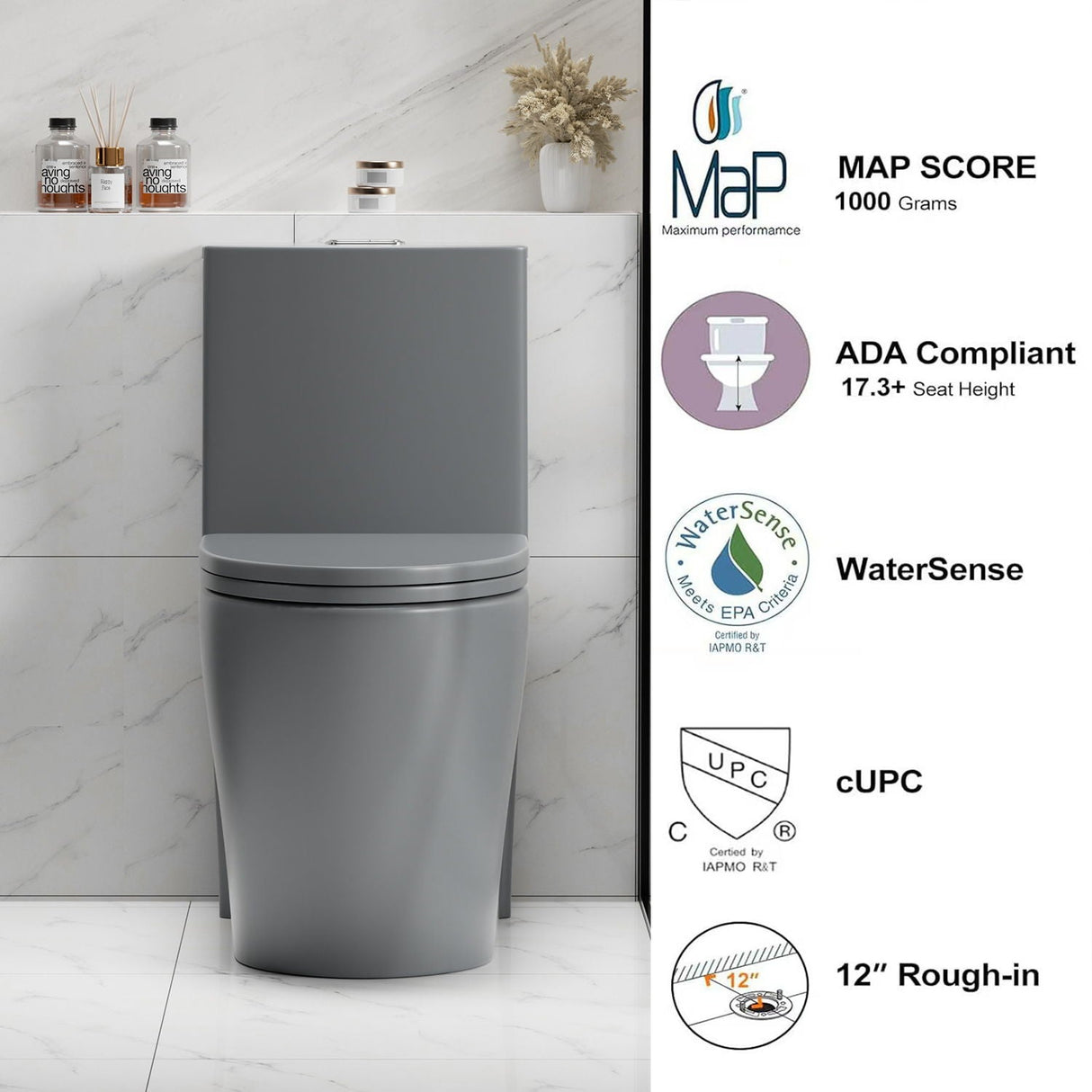 1 Piece Toilet With Tornado Flush, Dual Flush, And ADA Height Comfort Chair