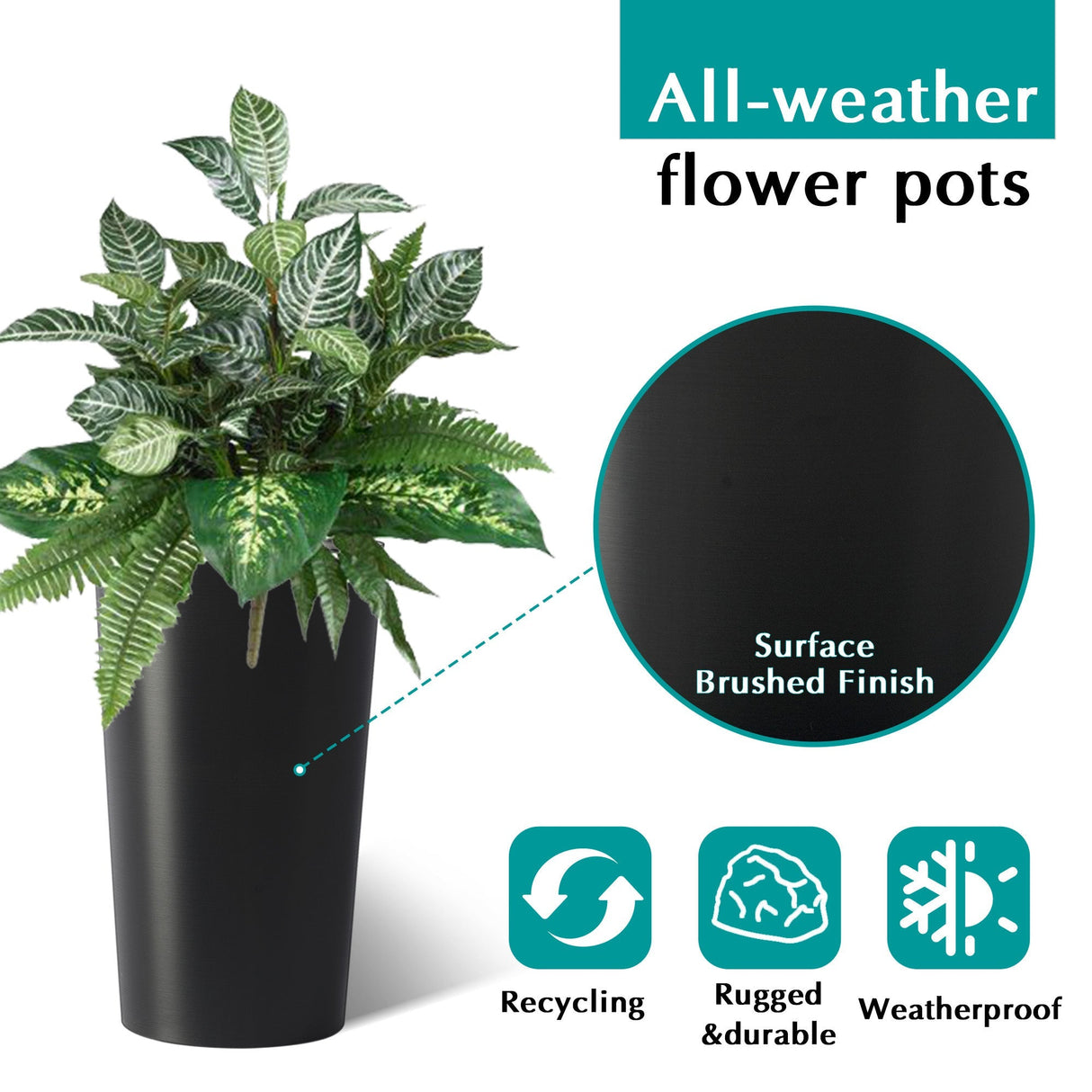 2 Pack Tall 21.7 in Modern Square Planters for Indoor and Outdoor Use