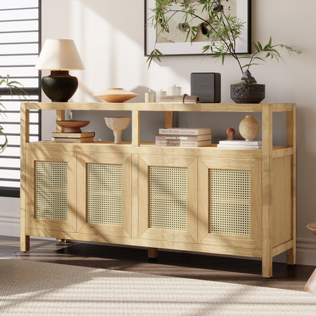 Bohemian-Style-Rattan-Buffet-Storage-Cabinet-with-Solid-Wood-Frame-(Natural)-Cabinets-&-Storage