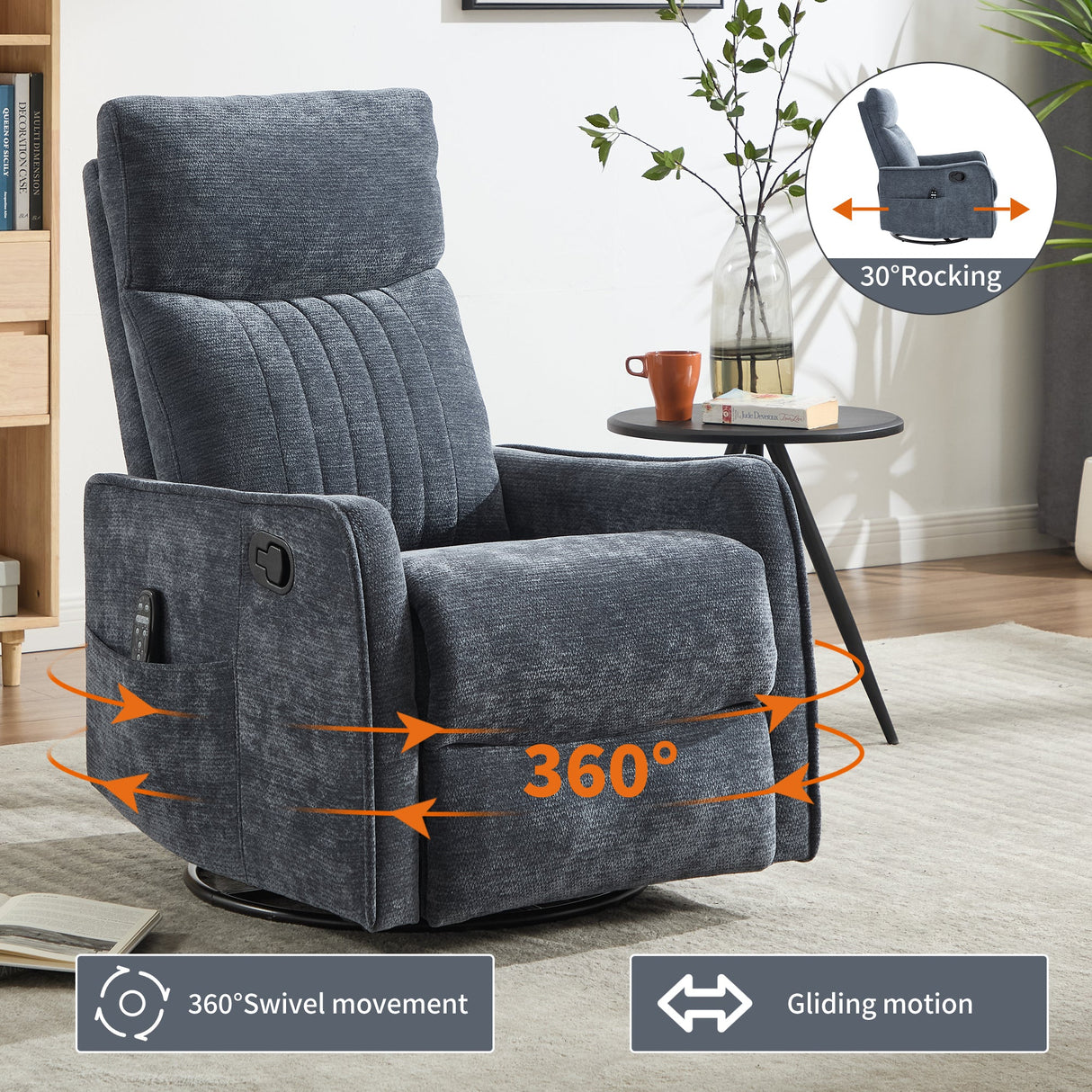Blue Heat Massage Manual Recliner Chair