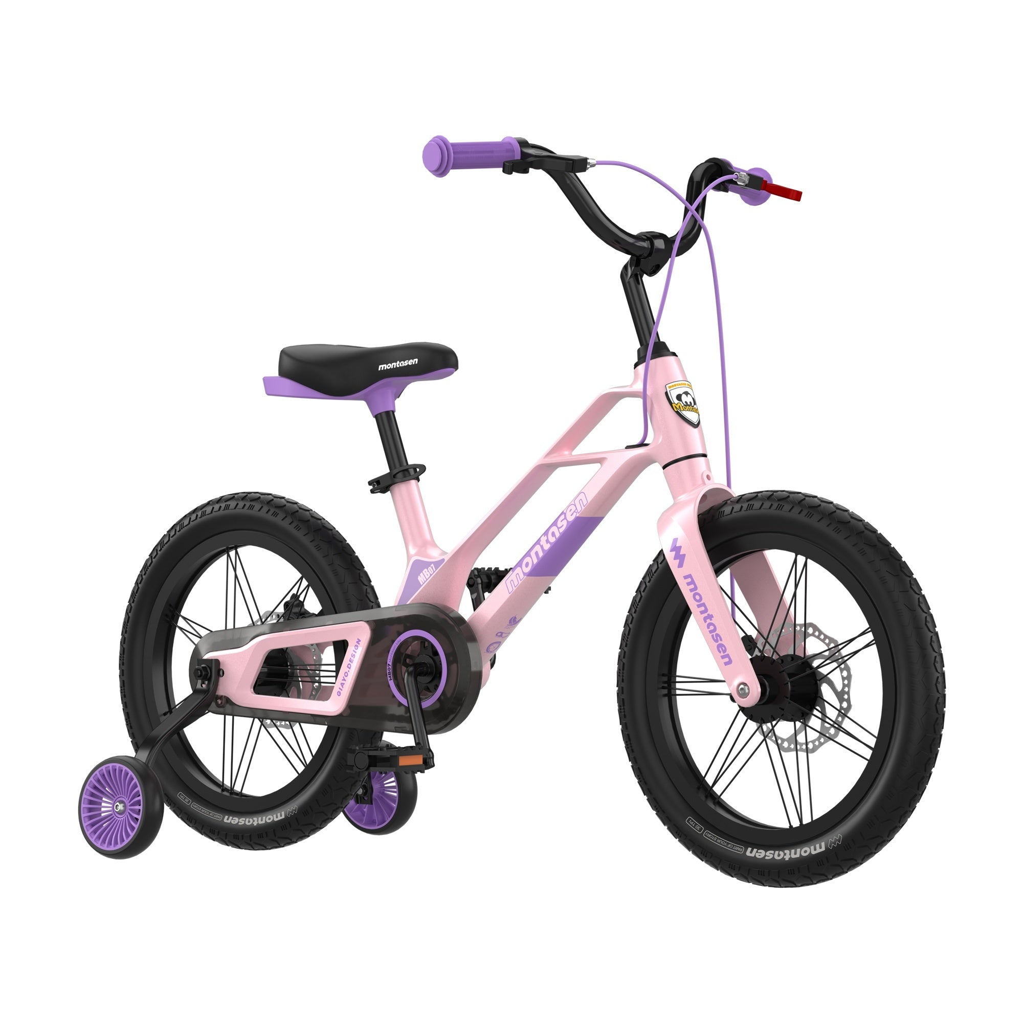 Montasen-Kids-Bike-16-Inch-Bicycle-for-Boys-Girls-Ages-4-8-Years,-Lightweight-Magnesium-Alloy-Frame,-Disc-Adjustable-Handlebar-Training-Wheels-Pink-Purple-Color-