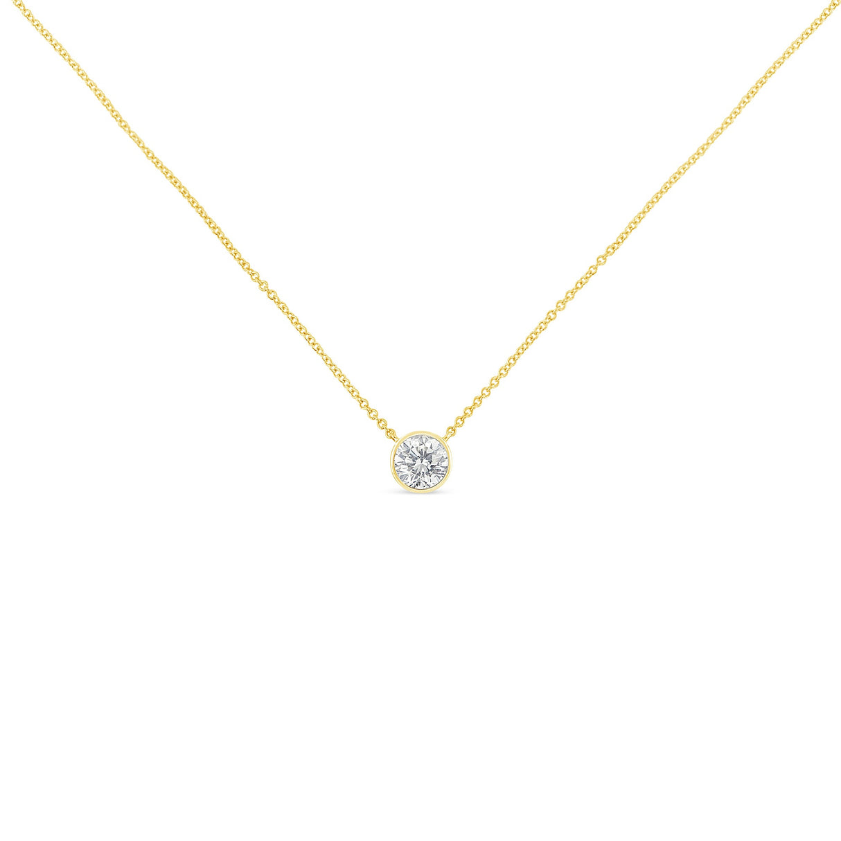 10K Yellow Gold 1/3 Carat Round Brilliant-Cut Diamond Modern Bezel-Set Solitaire 16"-18" Pendant Necklace (H-I Color, SI2-I1 Clarity)