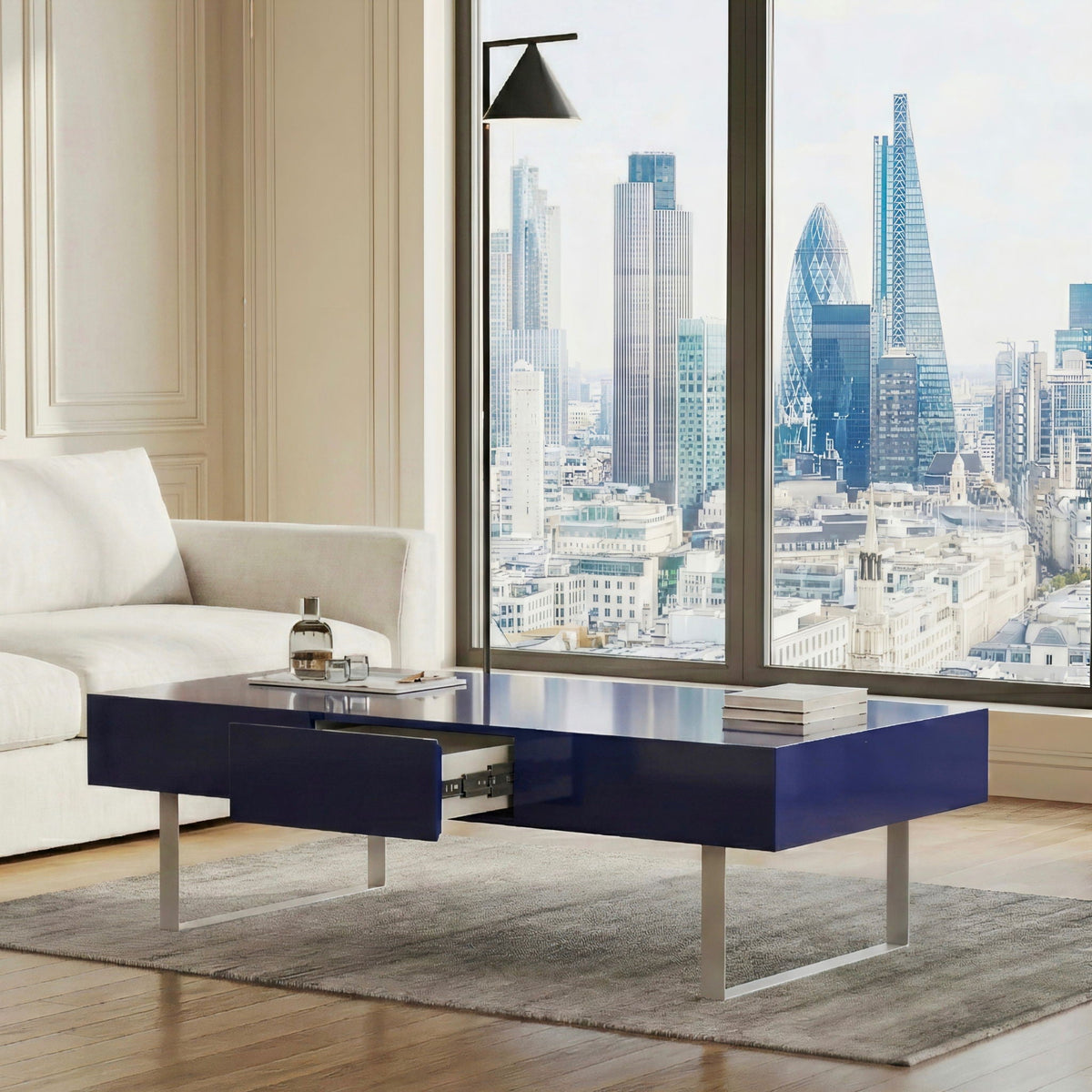 Rectangular Coffee Table with Hidden Storage - Blue or White