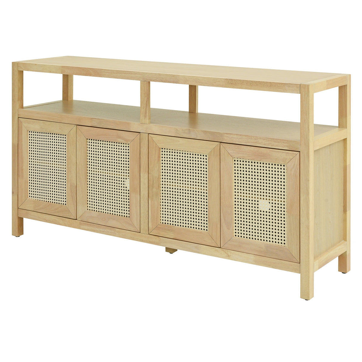 Bohemian Style Rattan Buffet Storage Cabinet with Solid Wood Frame