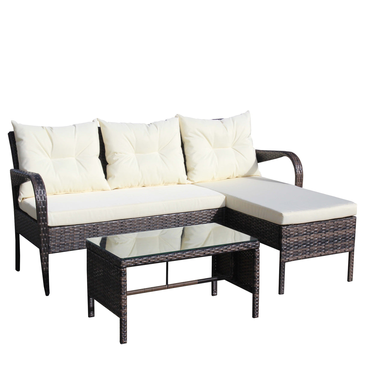 Outdoor Patio Furniture 3-Piece Conversation Set (Beige Cushion)