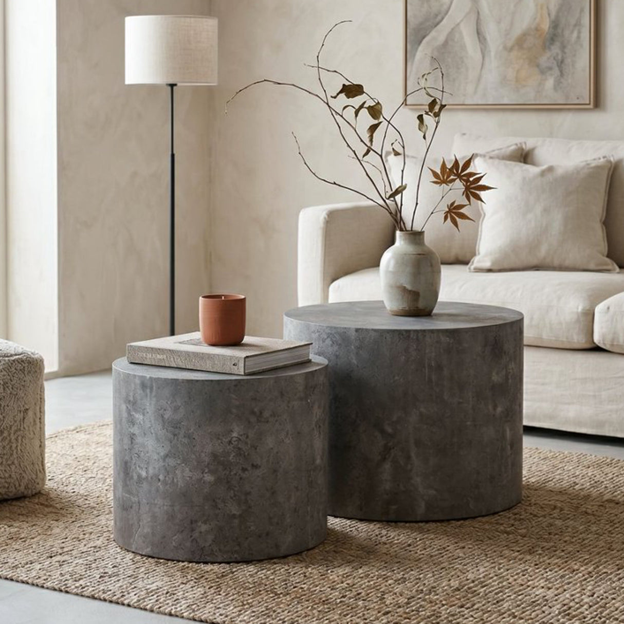 Nesting Coffee Table Set of 2 Round Wooden Tables