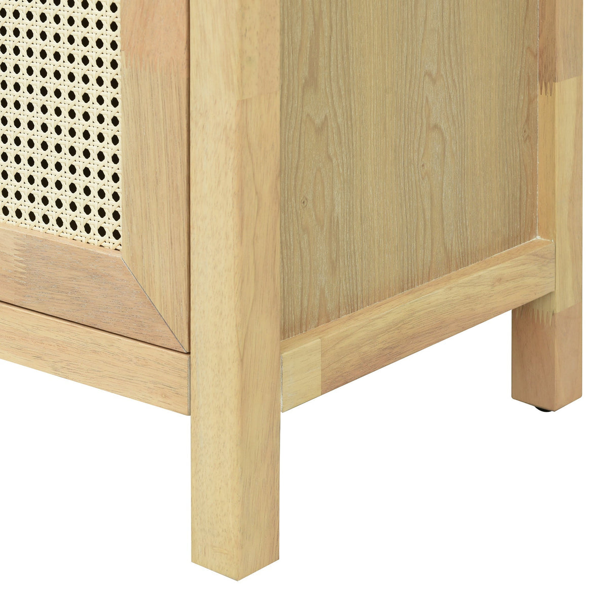 Bohemian Style Rattan Buffet Storage Cabinet with Solid Wood Frame