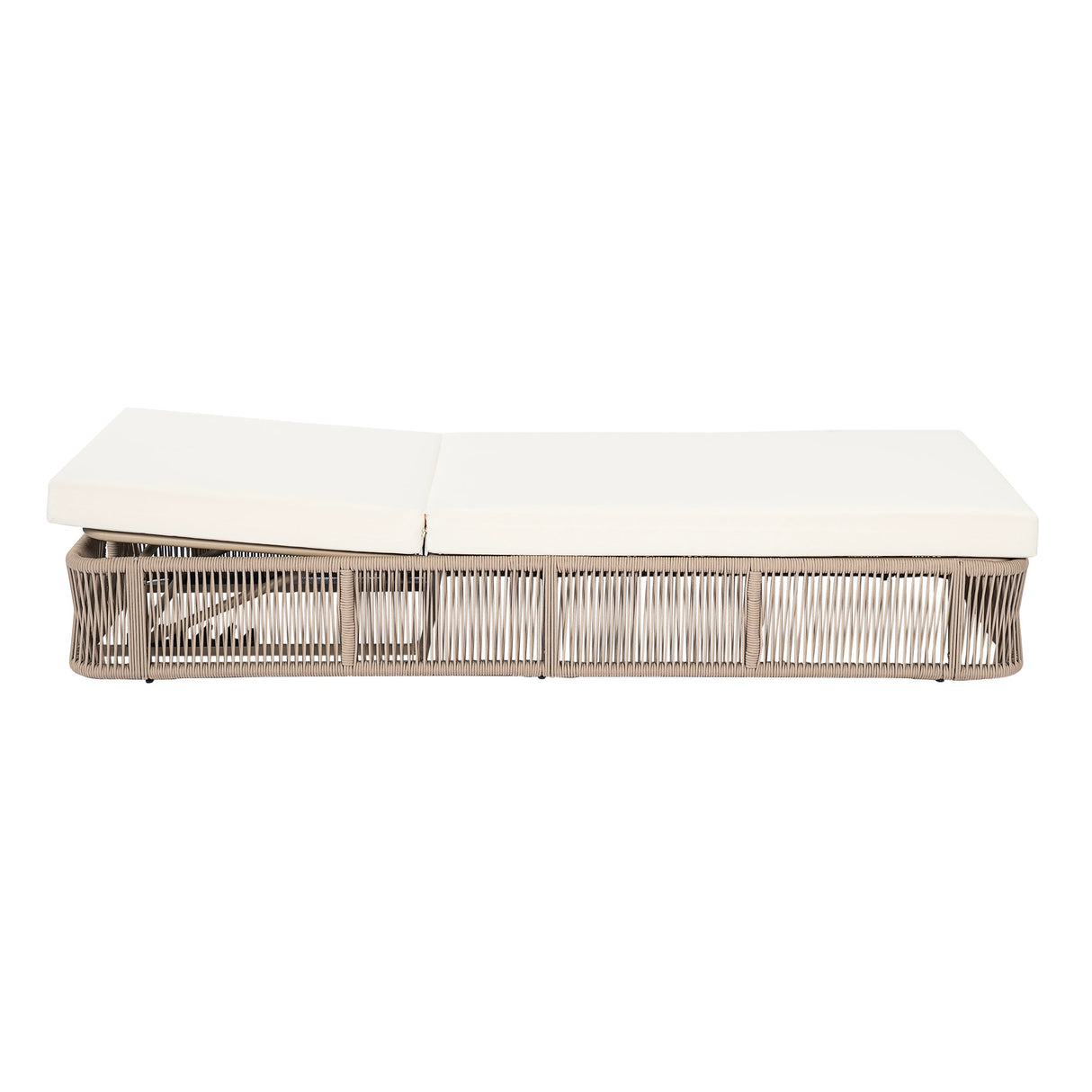 Beige and White Adjustable Sunlounge with Woven Rope Base