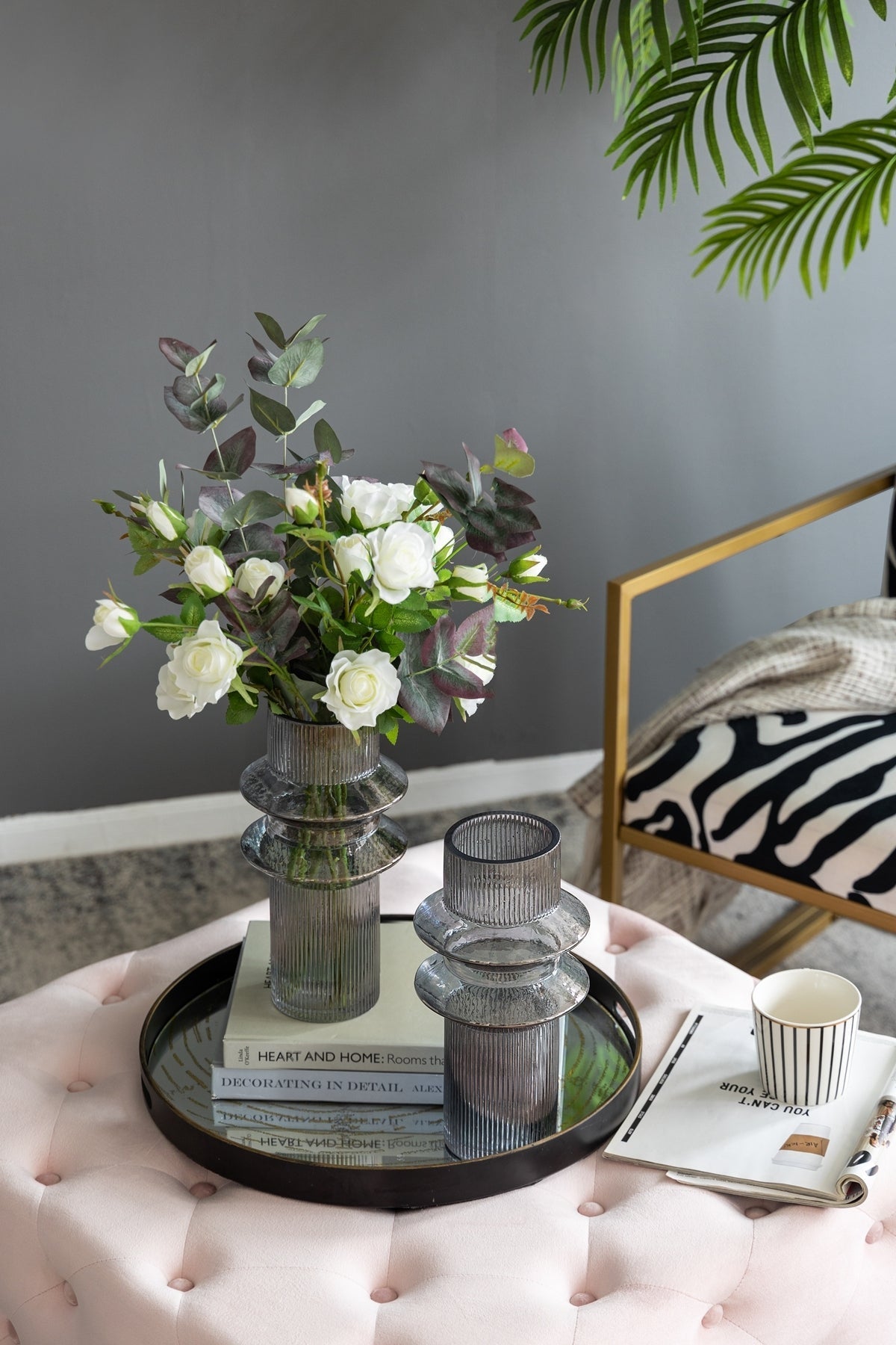 D5.9x11.8'H Fluted Accent Vases with Ribbed Design, Set of 2