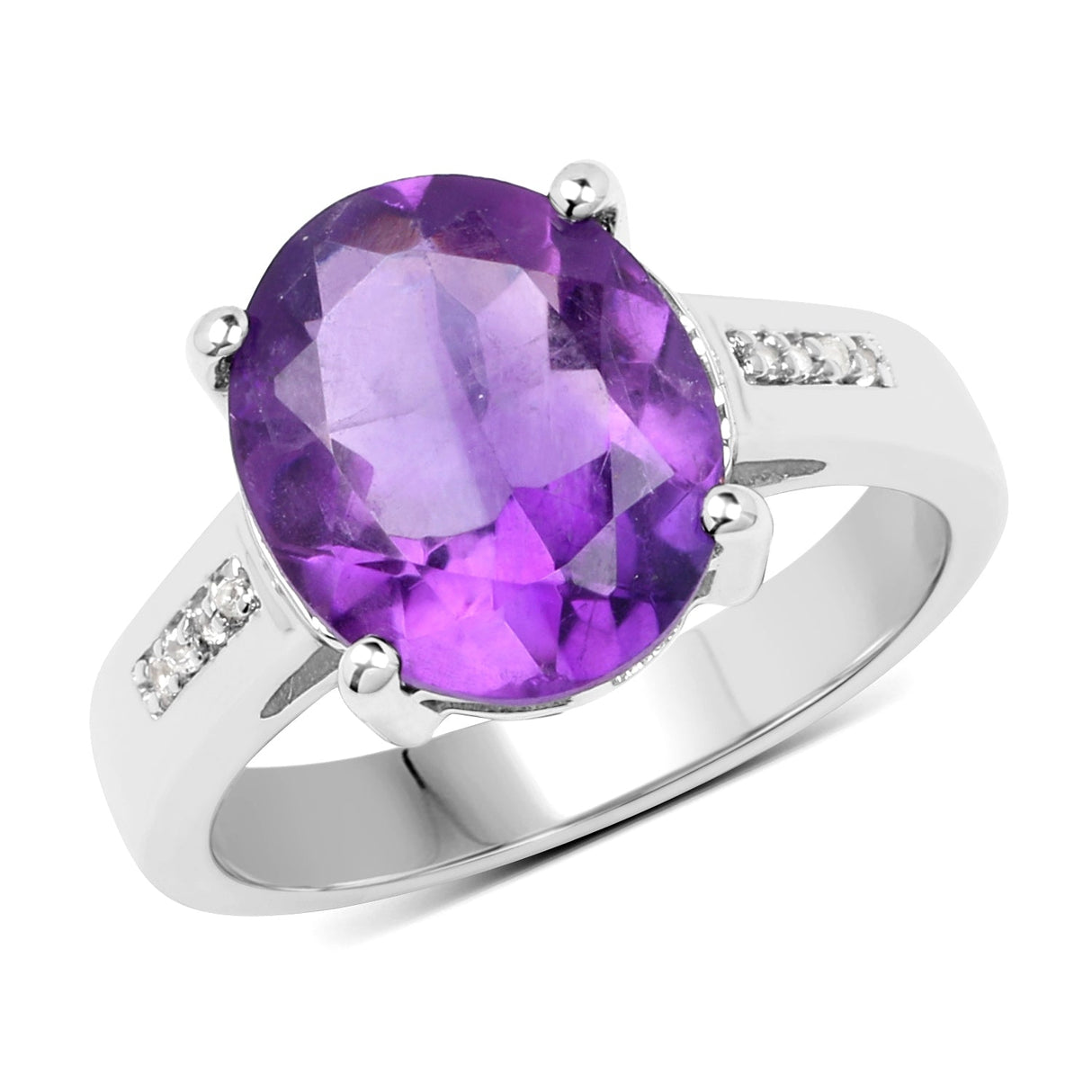3.84 Carat Genuine Amethyst and White Topaz .925 Sterling Silver Ring