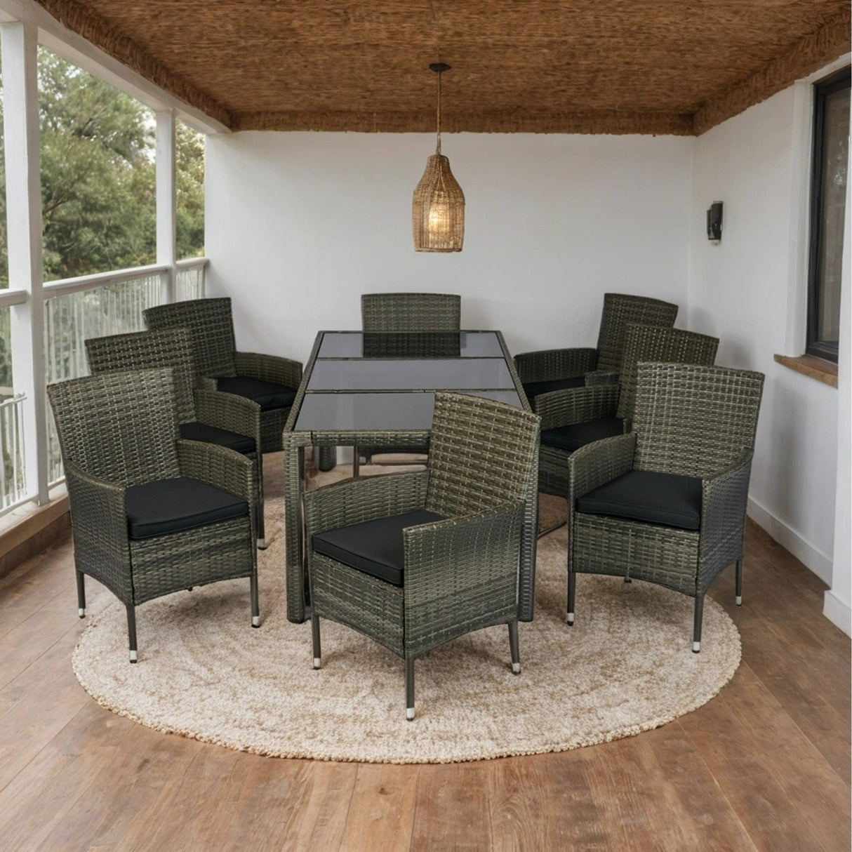 9 Piece Outdoor Patio Wicker Dining Set