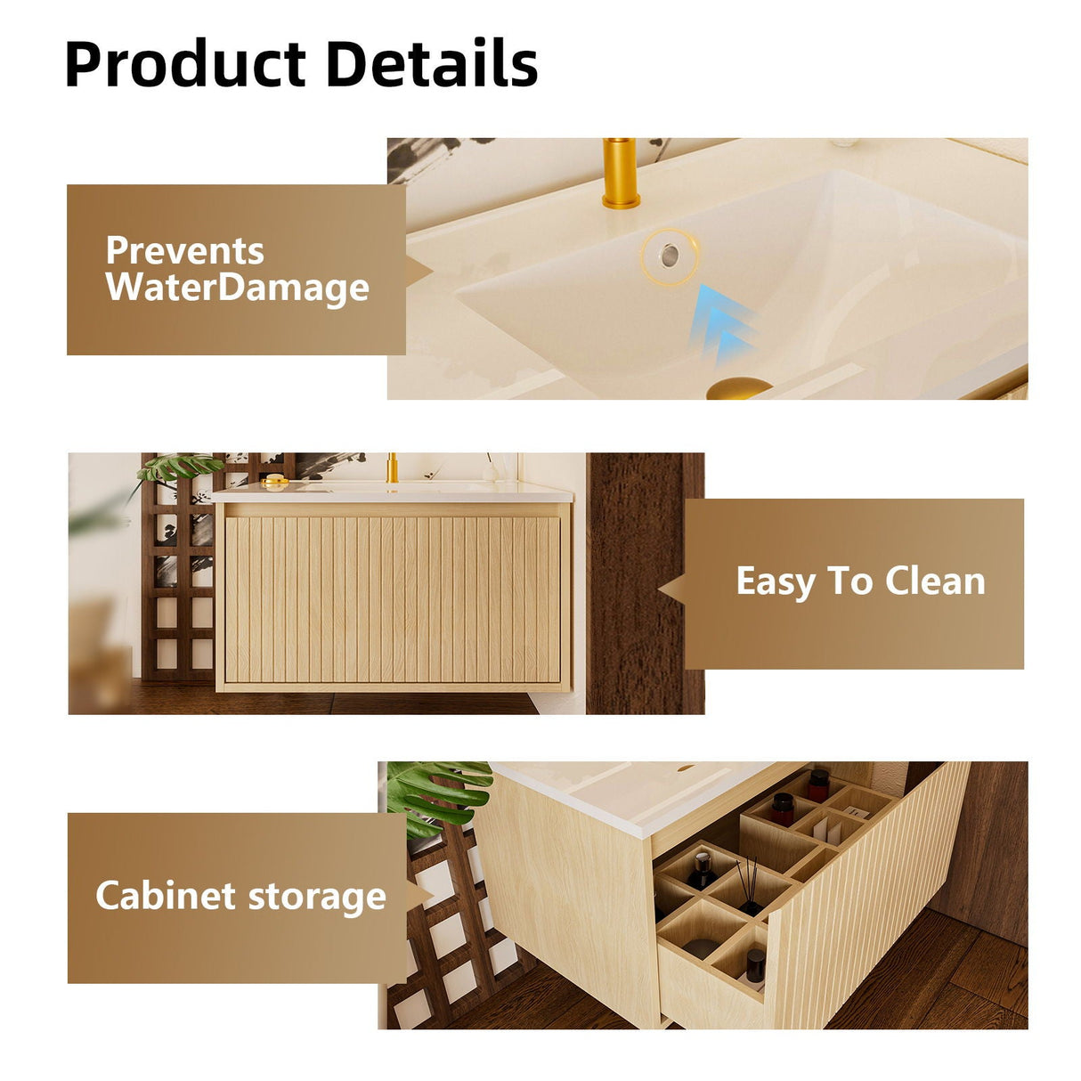 Wall Mounted Floating Bathroom Vanity With Sink And Drawers