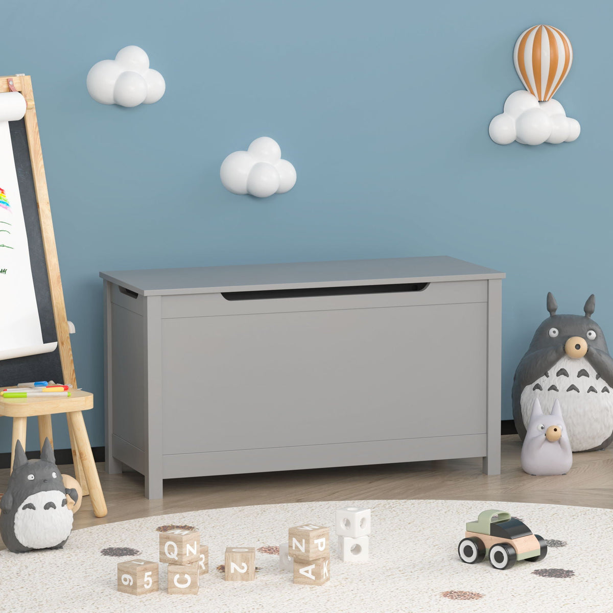 Toy Box Storage With Safety Hinged Lid