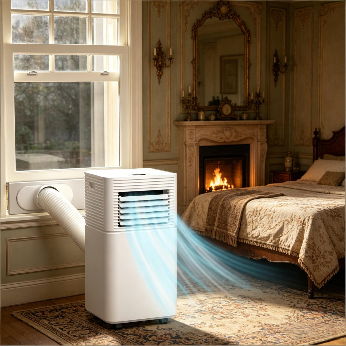 4-in-1 Versatile Mobile Air Conditioner with LED Display - Black & White