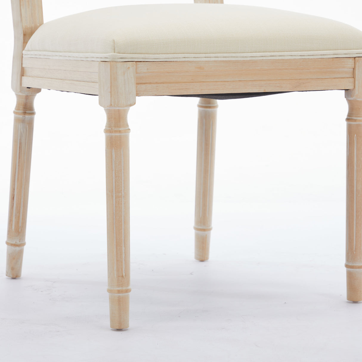 Antique Dining Chairs - Linen Fabric Upholstered Wooden Chairs Set of 2